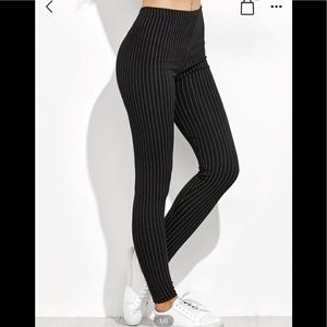 New Black high waist vertical striped leggings